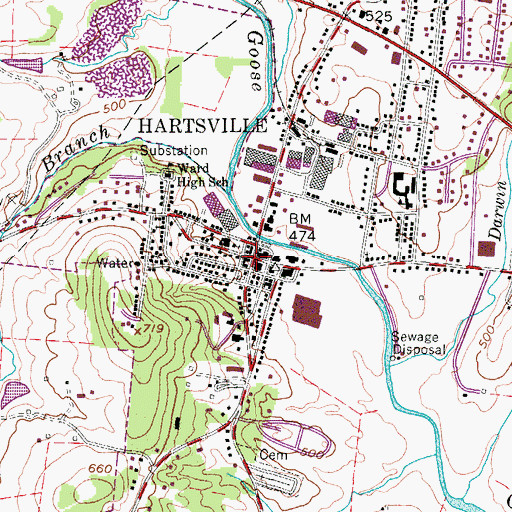 Topographic Map of Hartsville, TN