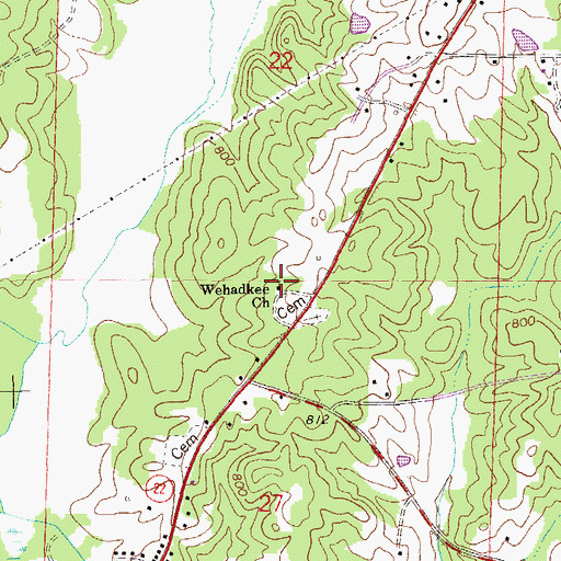 Topographic Map of Wehadkee Church, AL