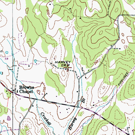 Topographic Map of Harvey Cemetery, TN