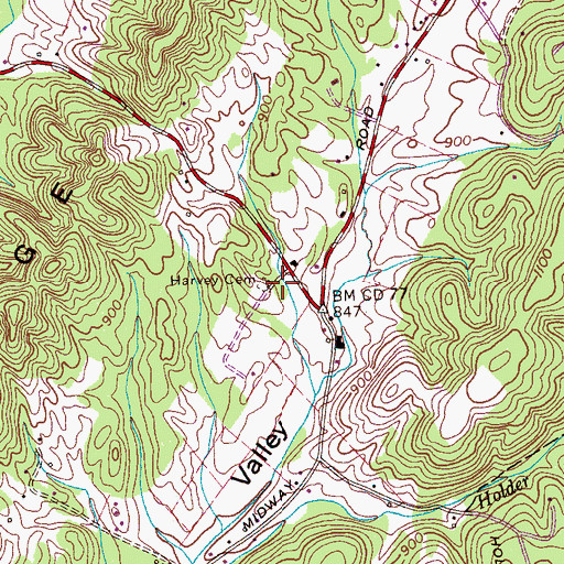 Topographic Map of Harvey Cemetery, TN