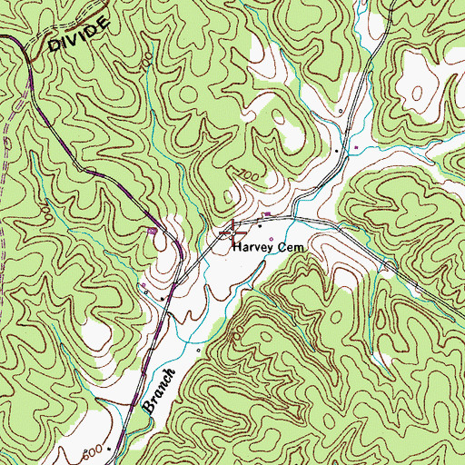 Topographic Map of Harvey Cemetery, TN