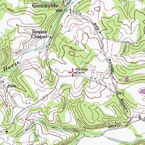 Topographic Map of Harvey Cemetery, TN