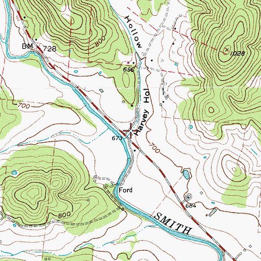 Topographic Map of Harvey Hollow, TN