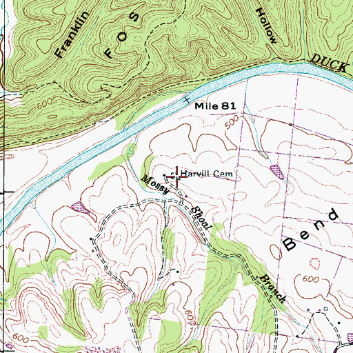 Topographic Map of Harvill Cemetery, TN