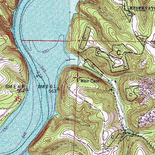 Topographic Map of Weir Cemetery, AL