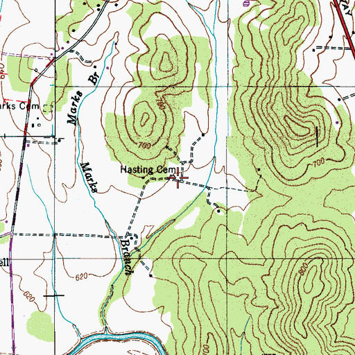 Topographic Map of Hasting Cemetery, TN