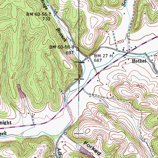 Topographic Map of Hastings Branch, TN