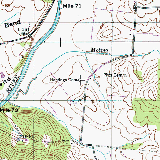 Topographic Map of Hastings Cemetery, TN