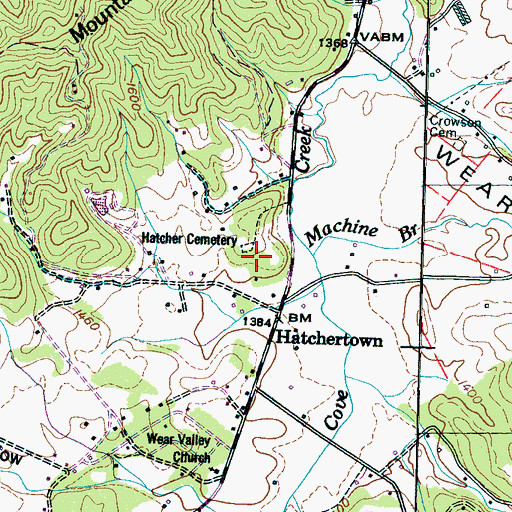 Topographic Map of Hatcher Cemetery, TN