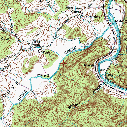 Topographic Map of Hatcher Creek, TN