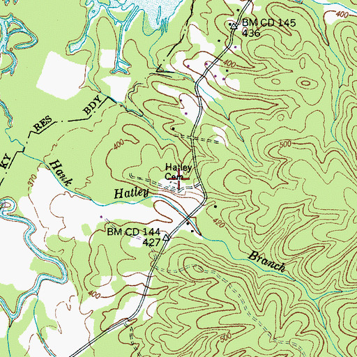Topographic Map of Hatley Cemetery, TN