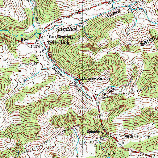 Topographic Map of Hauser Spring, TN
