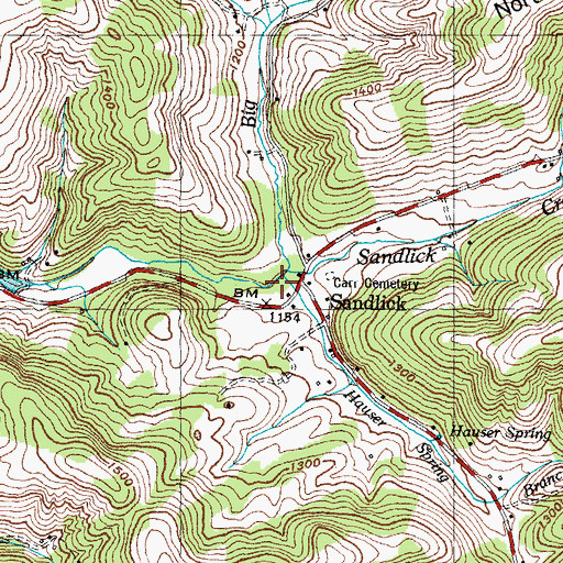 Topographic Map of Hauser Spring Branch, TN