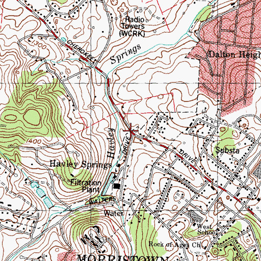 Topographic Map of Havley Springs, TN