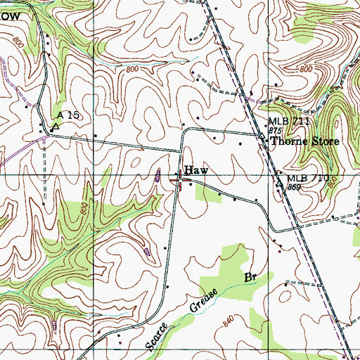 Topographic Map of Haw, TN
