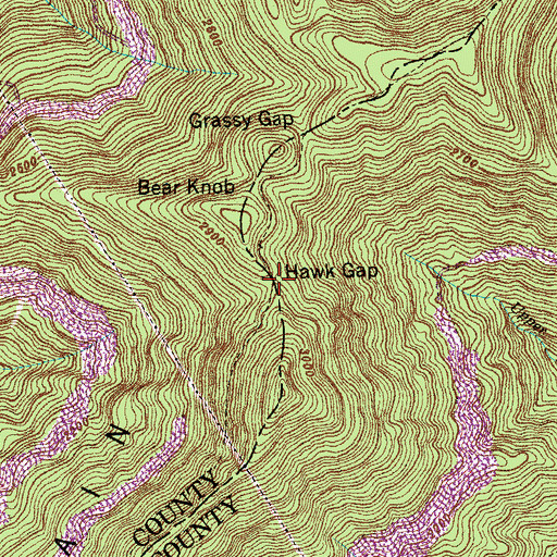 Topographic Map of Hawk Gap, TN