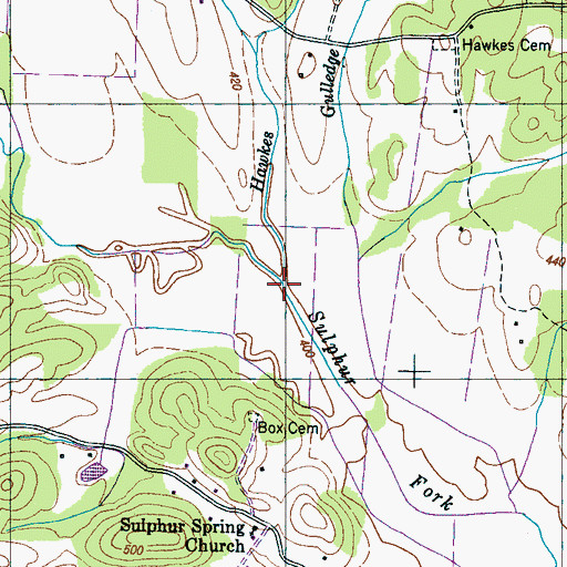 Topographic Map of Hawkes Branch, TN