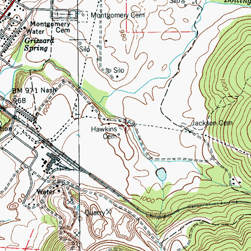 Topographic Map of Hawkins Cemetery, TN