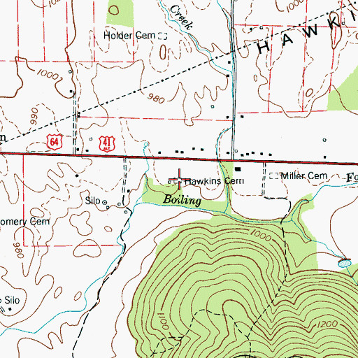 Topographic Map of Hawkins Cemetery, TN