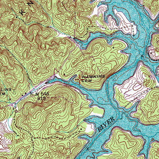 Topographic Map of Hawkins Cemetery, TN