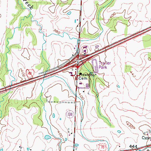 Topographic Map of Hawkins Cemetery, TN
