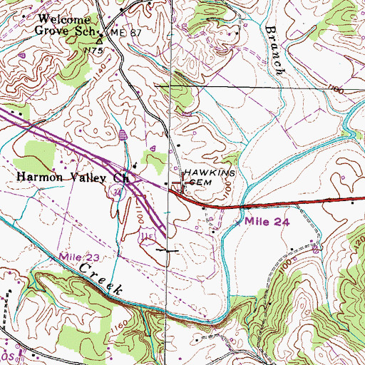 Topographic Map of Hawkins Cemetery, TN
