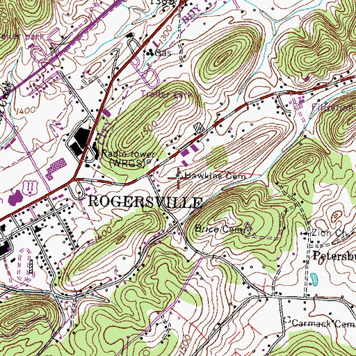 Topographic Map of Hawkins Cemetery, TN