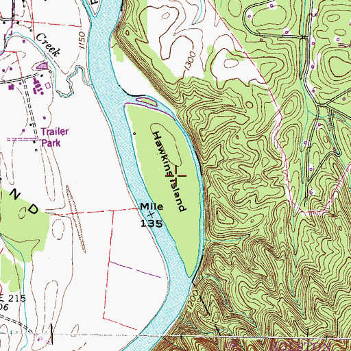 Topographic Map of Hawkins Island, TN