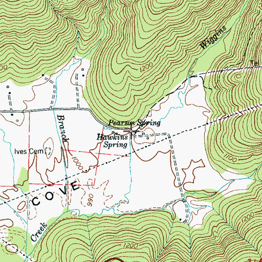 Topographic Map of Hawkins Spring, TN