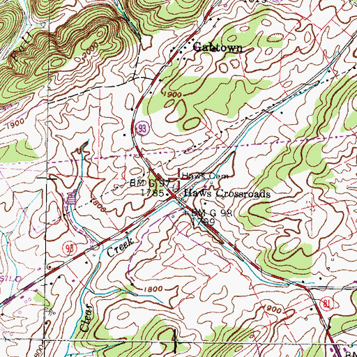 Topographic Map of Haws Cemetery, TN