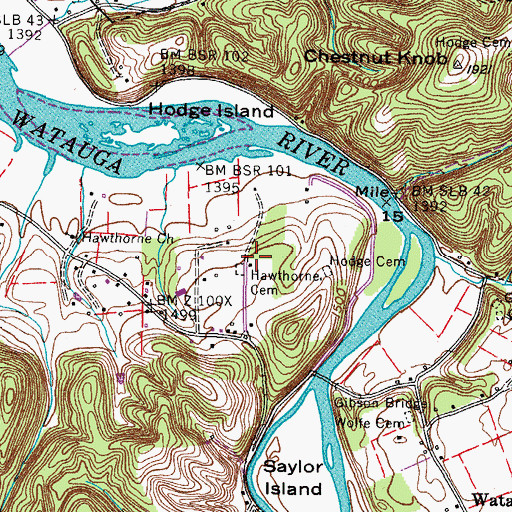 Topographic Map of Hawthorne Cemetery, TN