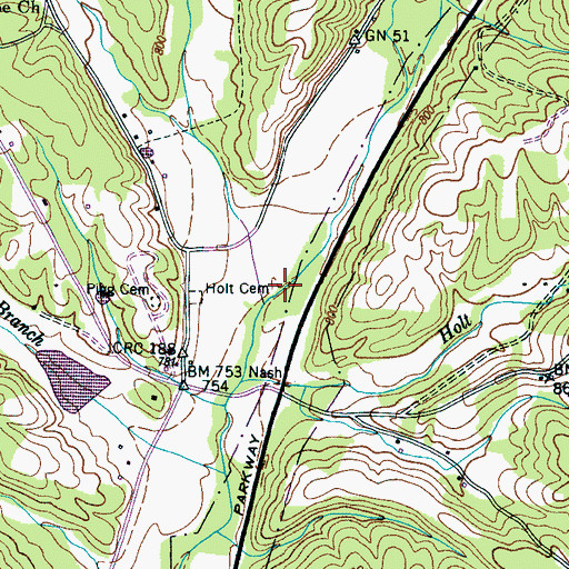 Topographic Map of Hayes Branch, TN