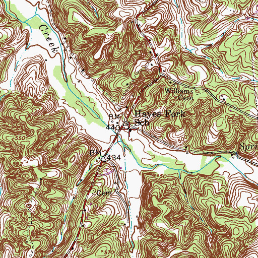 Topographic Map of Hayes Fork School, TN