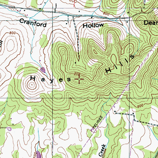 Topographic Map of Hayes Hills, TN