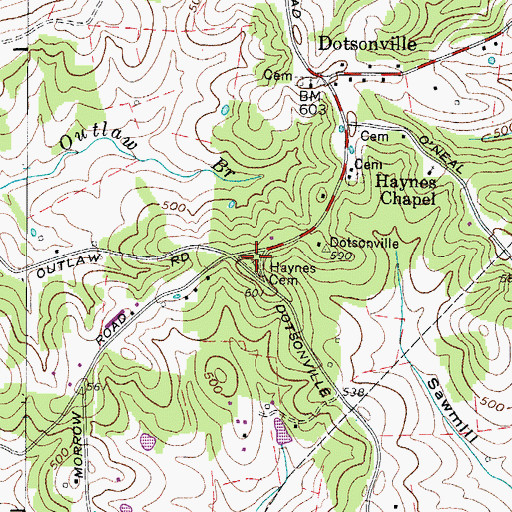 Topographic Map of Haynes Cemetery, TN