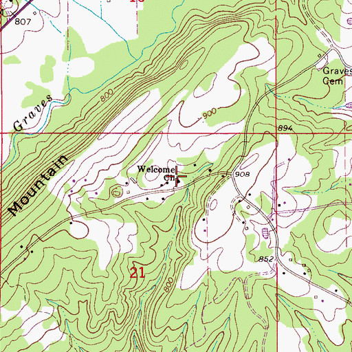Topographic Map of Welcome Church, AL