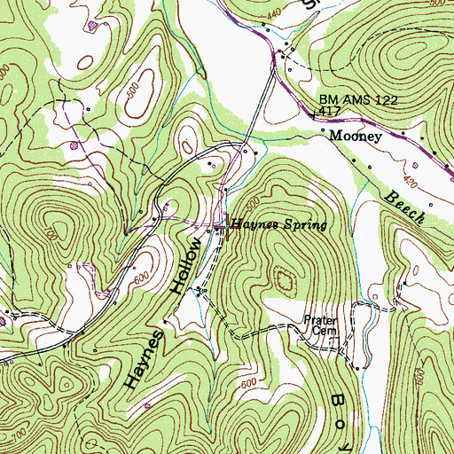 Topographic Map of Haynes Spring, TN