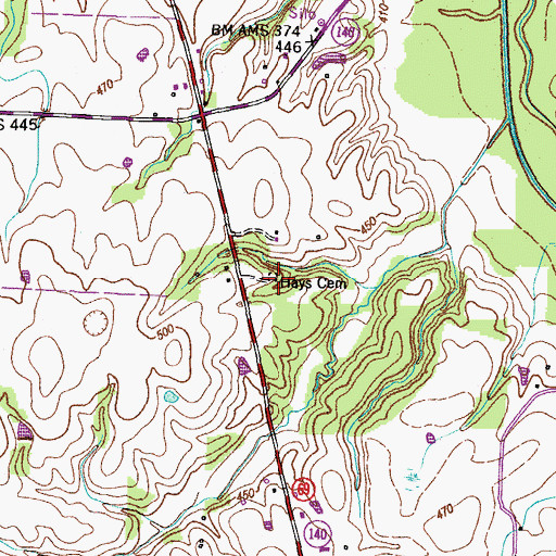 Topographic Map of Hays Cemetery, TN