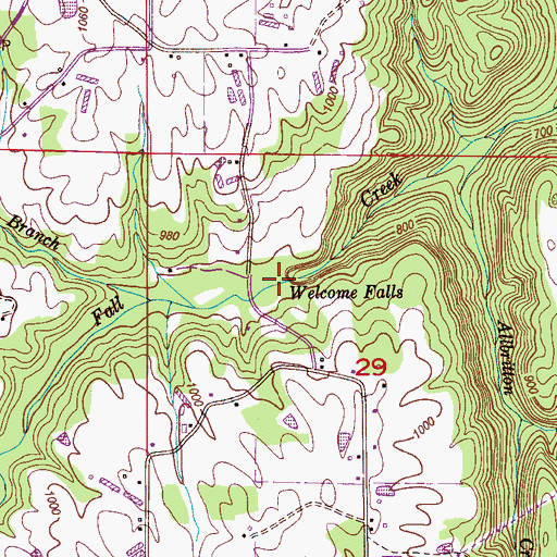 Topographic Map of Welcome Falls, AL