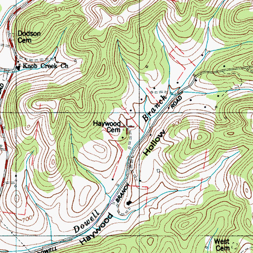 Topographic Map of Haywood Cemetery, TN