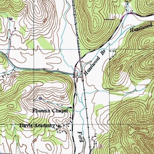 Topographic Map of Hazelwood Branch, TN