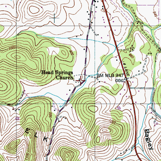 Topographic Map of Head Springs Church, TN