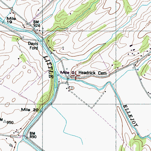 Topographic Map of Headrick Cemetery, TN