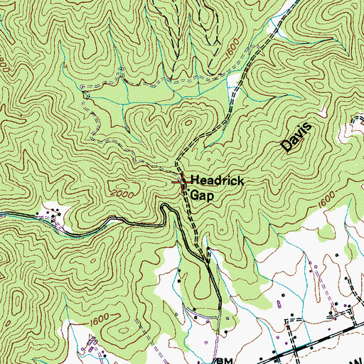 Topographic Map of Headrick Gap, TN