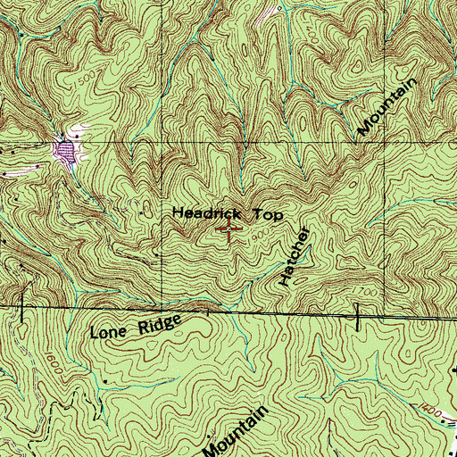 Topographic Map of Headrick Top, TN