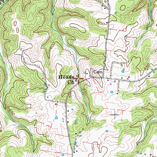 Topographic Map of Heads Church, TN