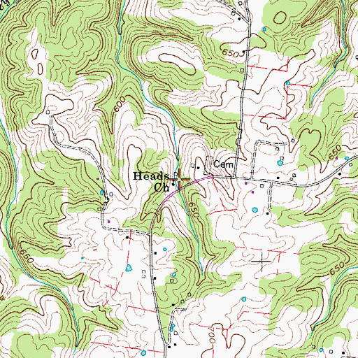 Topographic Map of Heads Church, TN