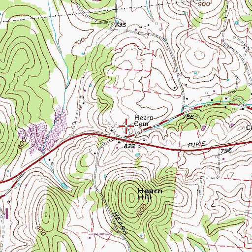 Topographic Map of Hearn Hill Cemetery, TN