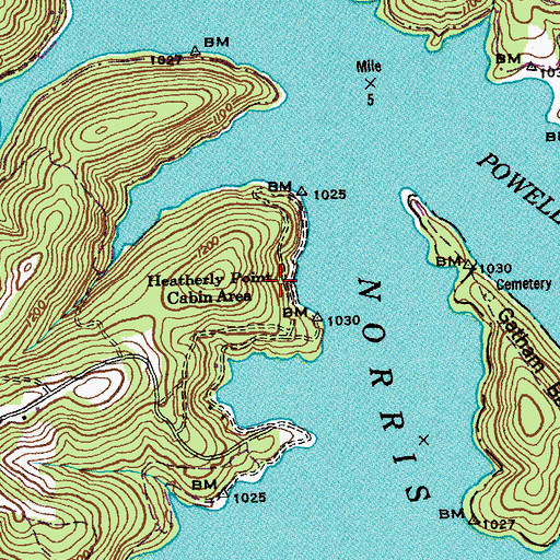 Topographic Map of Heatherly Point Cabin Area, TN