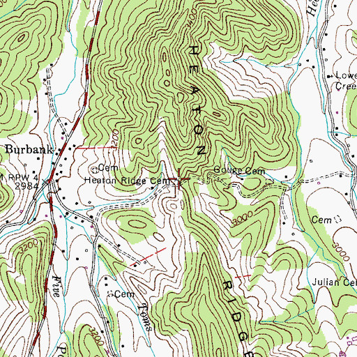 Topographic Map of Heaton Ridge Cemetery, TN